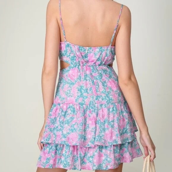 Lumiere Pink and Blue Floral Mini Dress - Picture 2 of 5